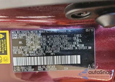 2013 Lexus Rx 350 Base z USA, uszkodzony, nr VIN 2T2BK1BA9DC209579